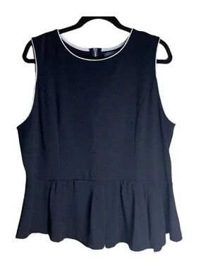 The Limited Black Sleeveless Peplum Top with White Piping